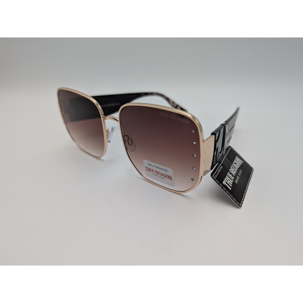 TRUE‎ RELIGION Sunglasses Square Gold Tortoise Arms Purple Gradient Lens Womens